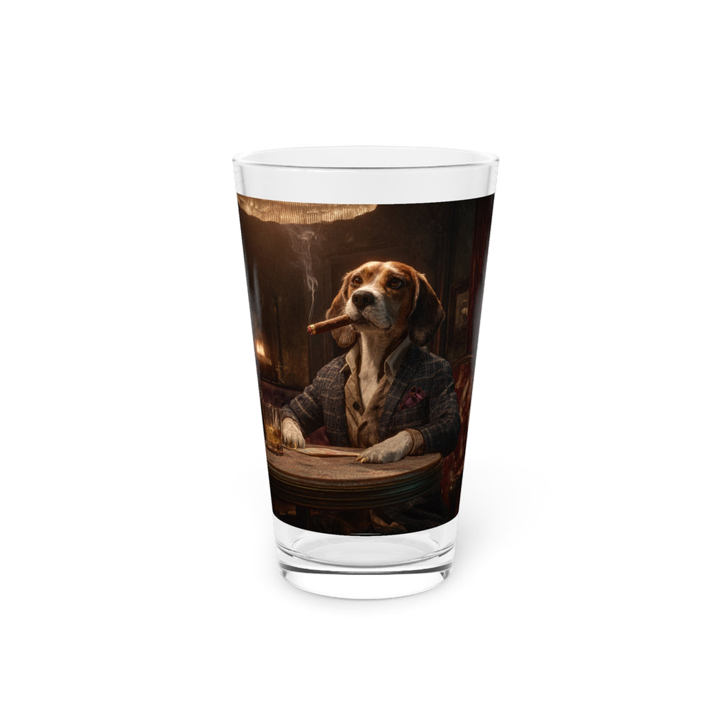 Beagle Gentleman Pint Glass — Vintage Dog with Cigar 16oz