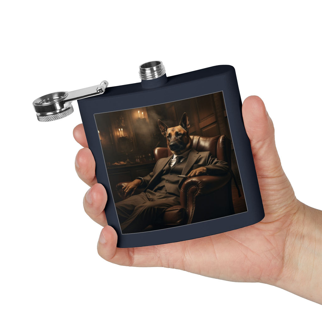 6oz Stainless Steel Flask — 'Gentleman's Dog' Vintage Portrait Design
