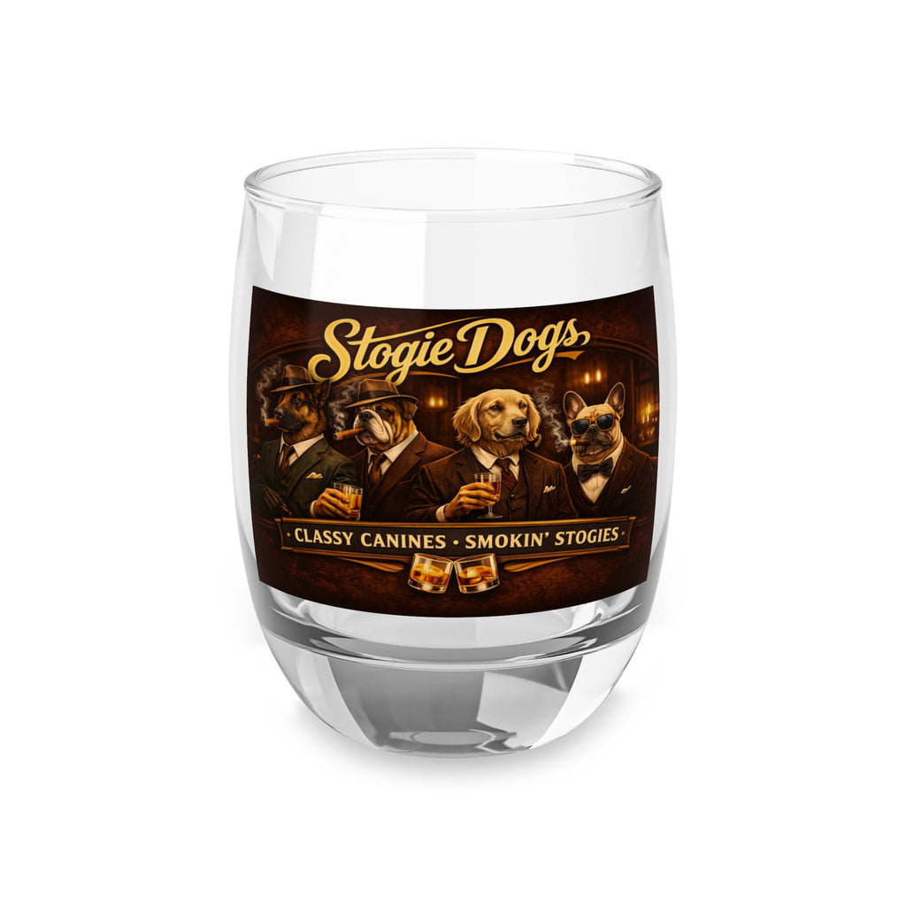 Whiskey Glass — "Stogie Dogs: Classy Canines, Smokin' Stogies" Bar Glass