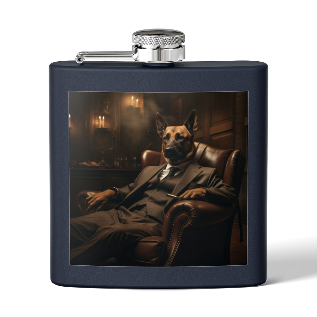 6oz Stainless Steel Flask — 'Gentleman's Dog' Vintage Portrait Design