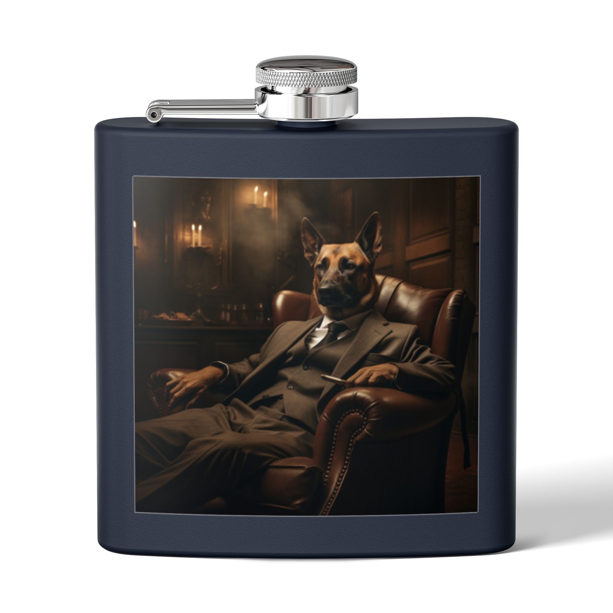 6oz Stainless Steel Flask — 'Gentleman's Dog' Vintage Portrait Design