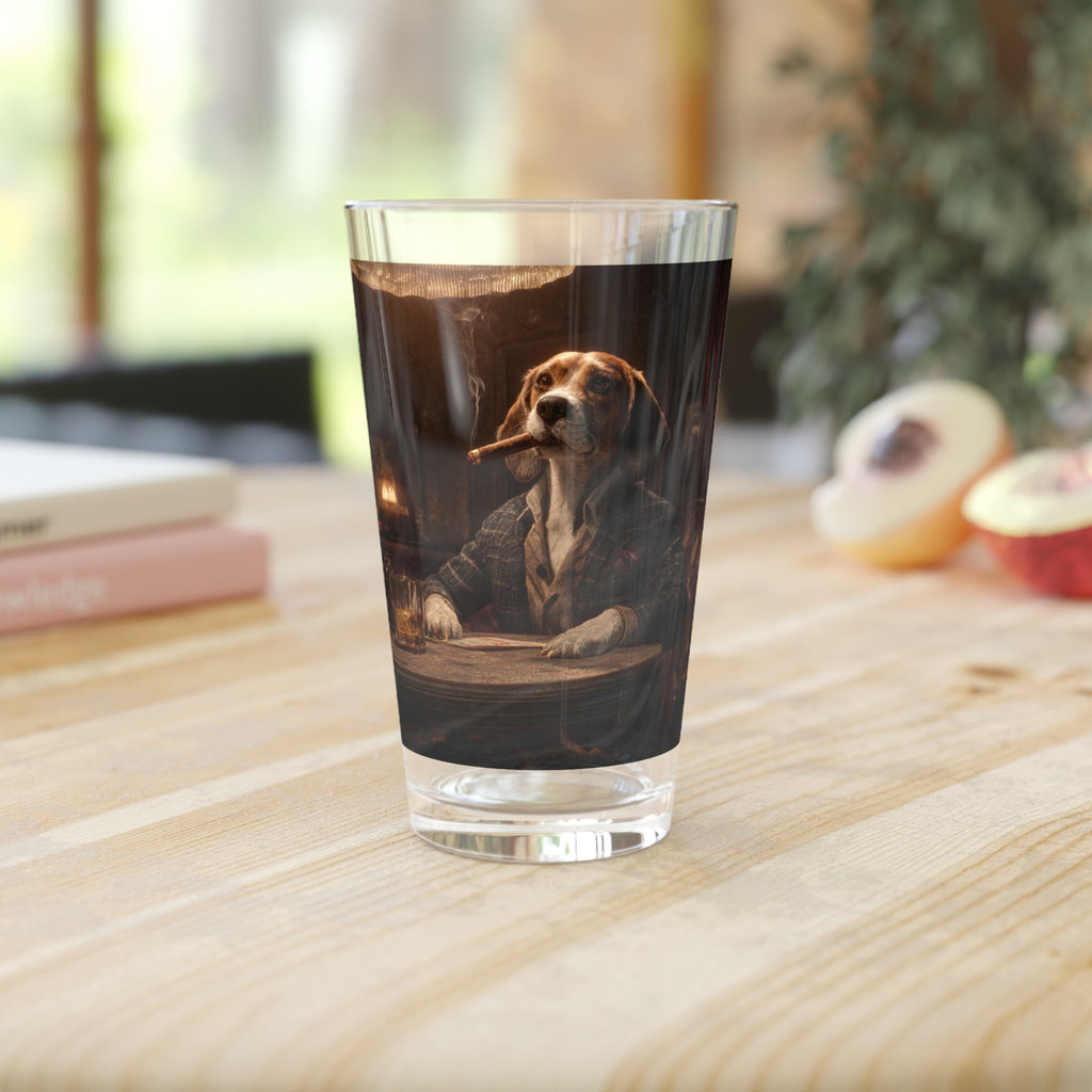 Beagle Gentleman Pint Glass — Vintage Dog with Cigar 16oz