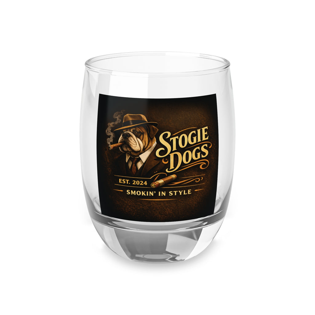 Whiskey Glass — 'Stogie Dogs' Vintage Bulldog Logo Whiskey Tumbler, Smokin' In Style Bar Gift