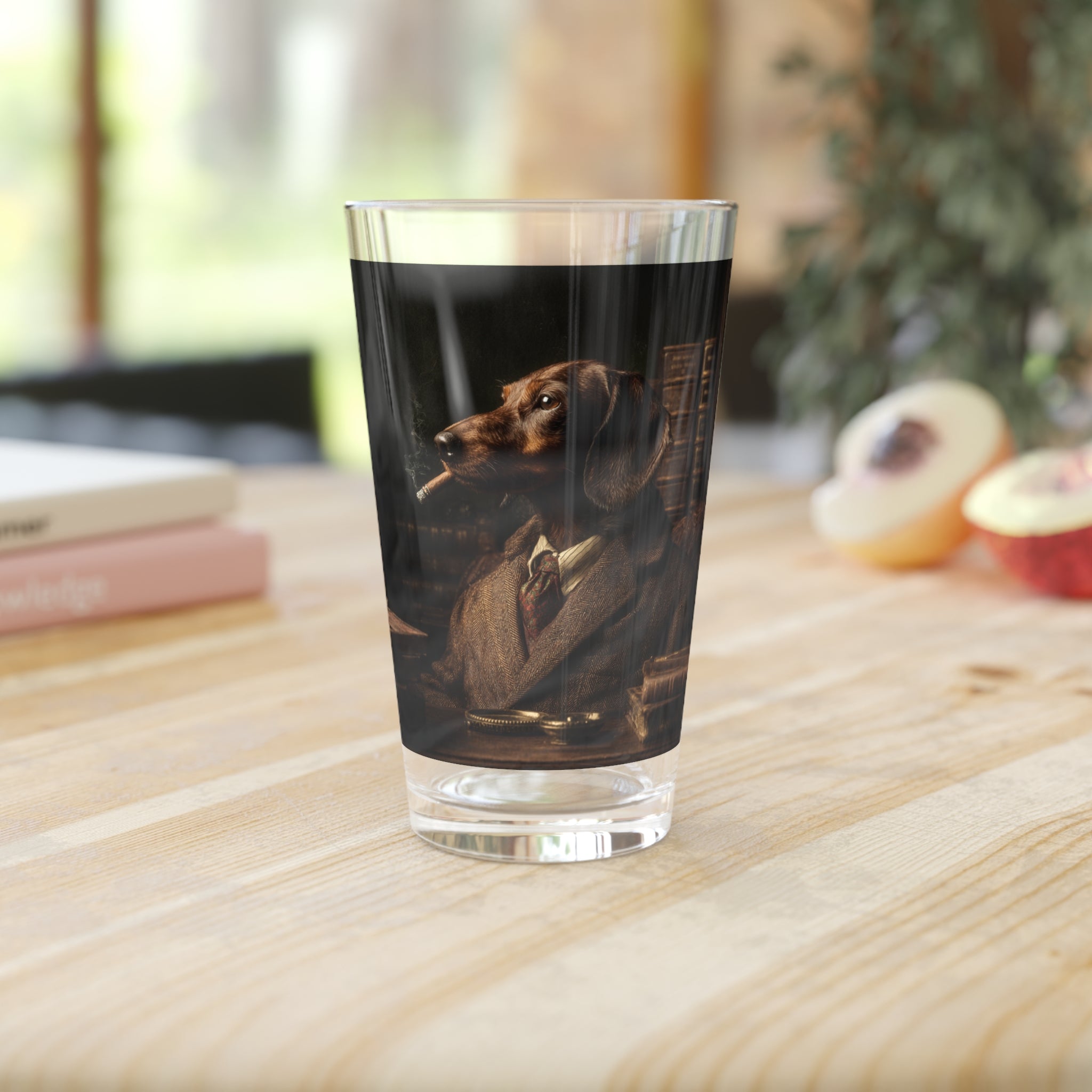 Dachshund Gentleman Pint Glass — 16oz Vintage Dog Portrait Beer Glass