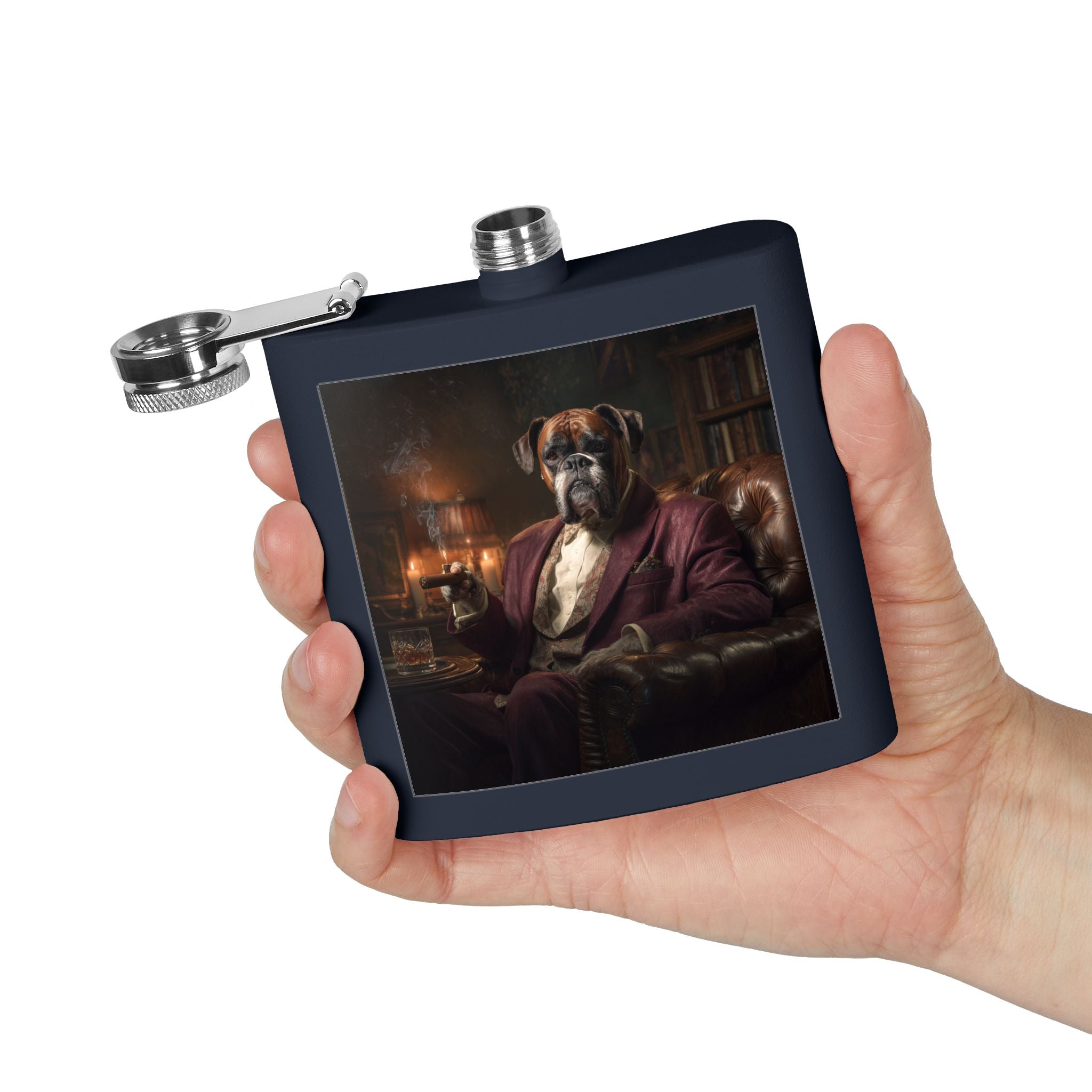 6oz Stainless Steel Flask — Distinguished Boxer Dog Portrait Design