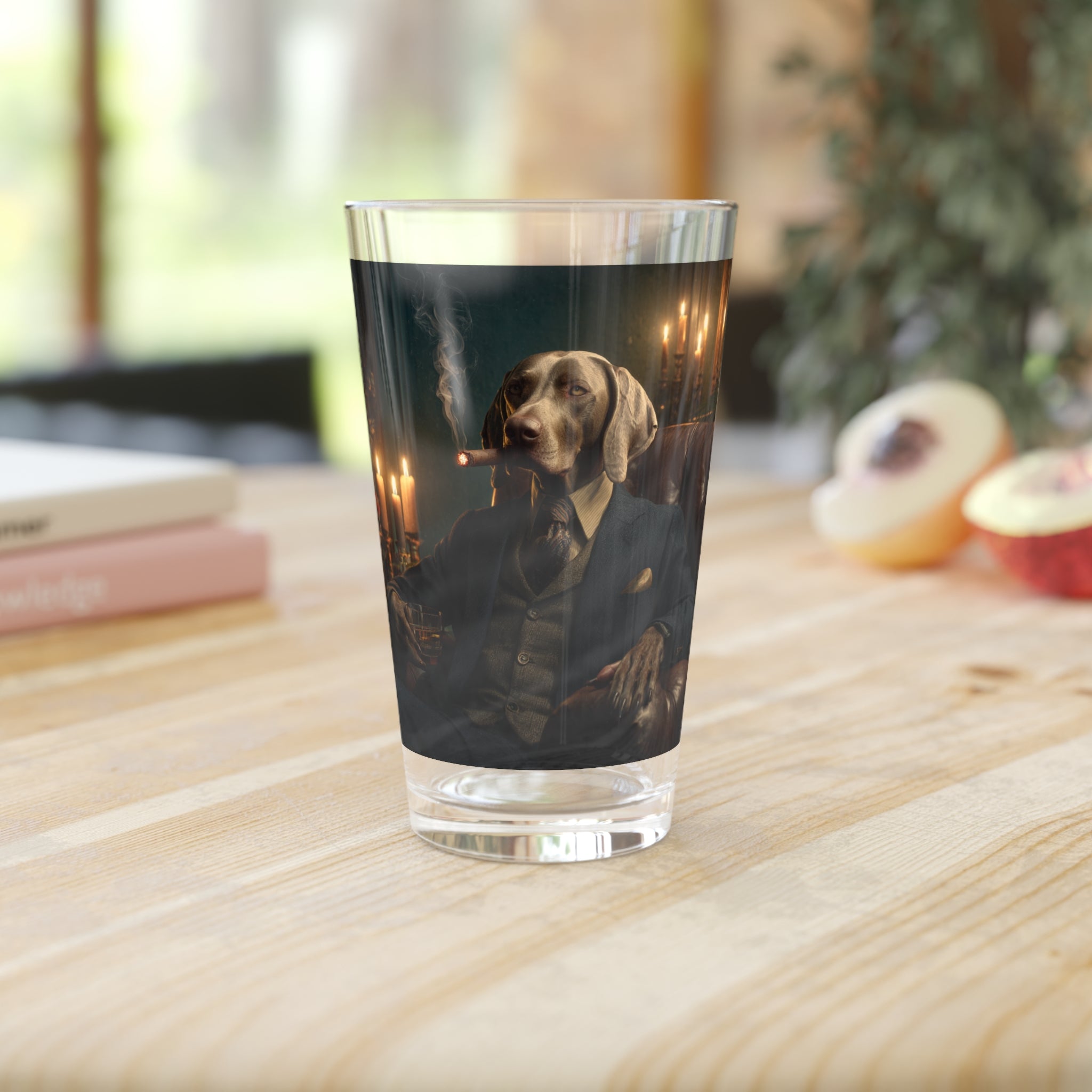 Weimaraner Gentleman Pint Glass — 16oz Dog Portrait Beer Glass
