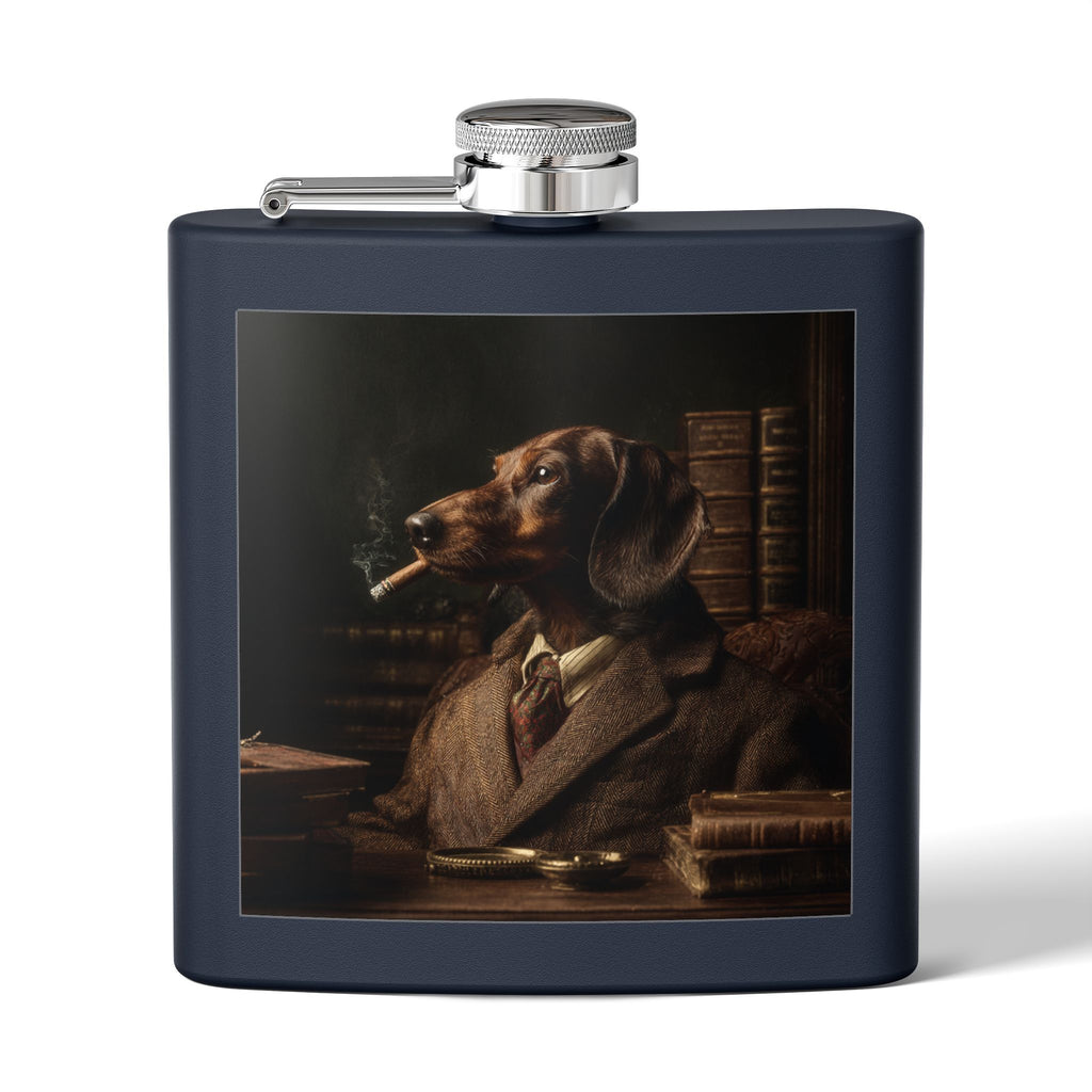 Dapper Dachshund Flask — 6oz Stainless Steel Pocket Hip Flask