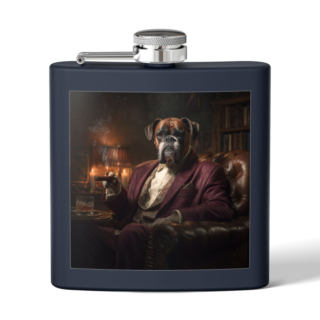 6oz Stainless Steel Flask — Distinguished Boxer Dog Portrait Design