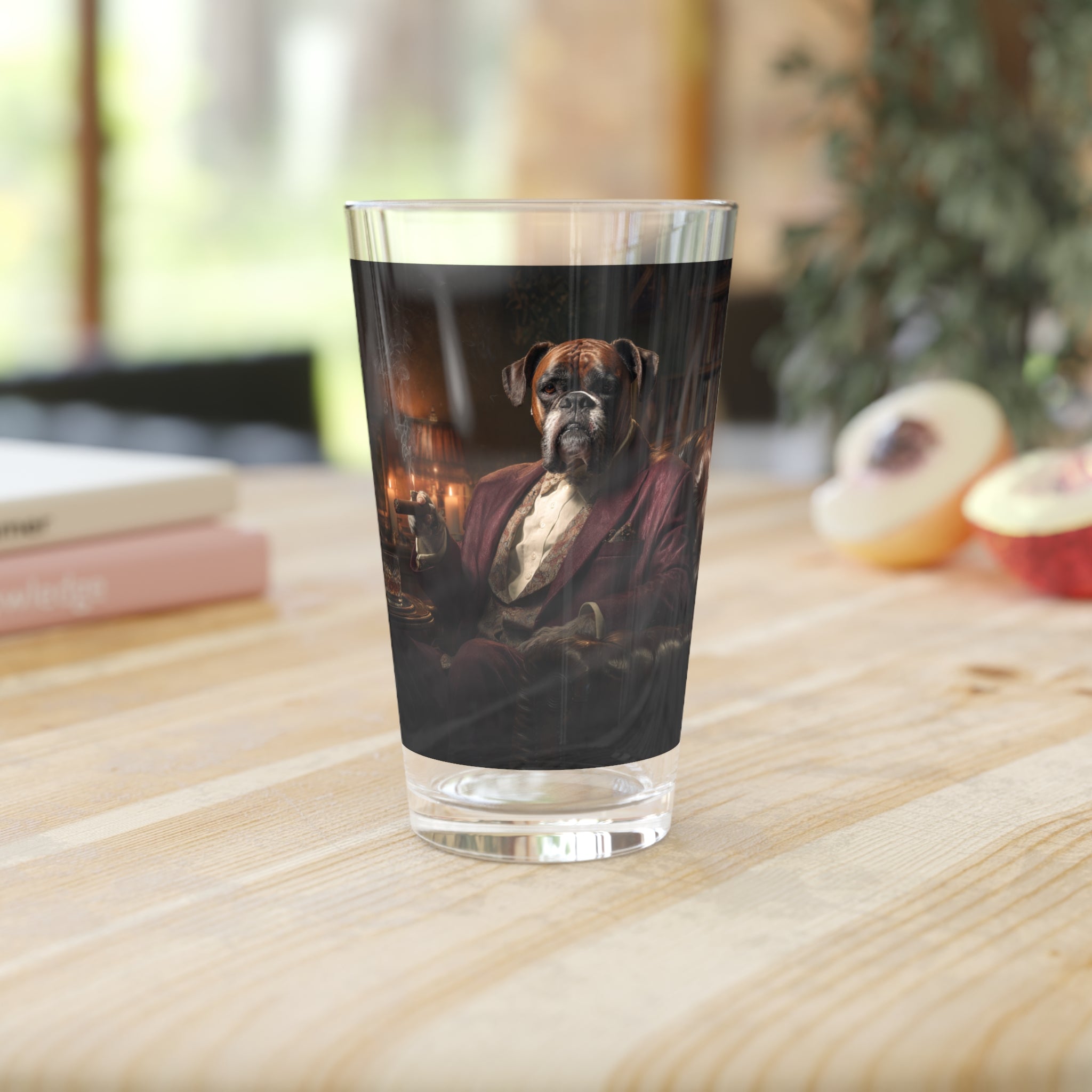 Boxer Portrait Pint Glass — 16oz Vintage Gentleman Dog Beer Glass