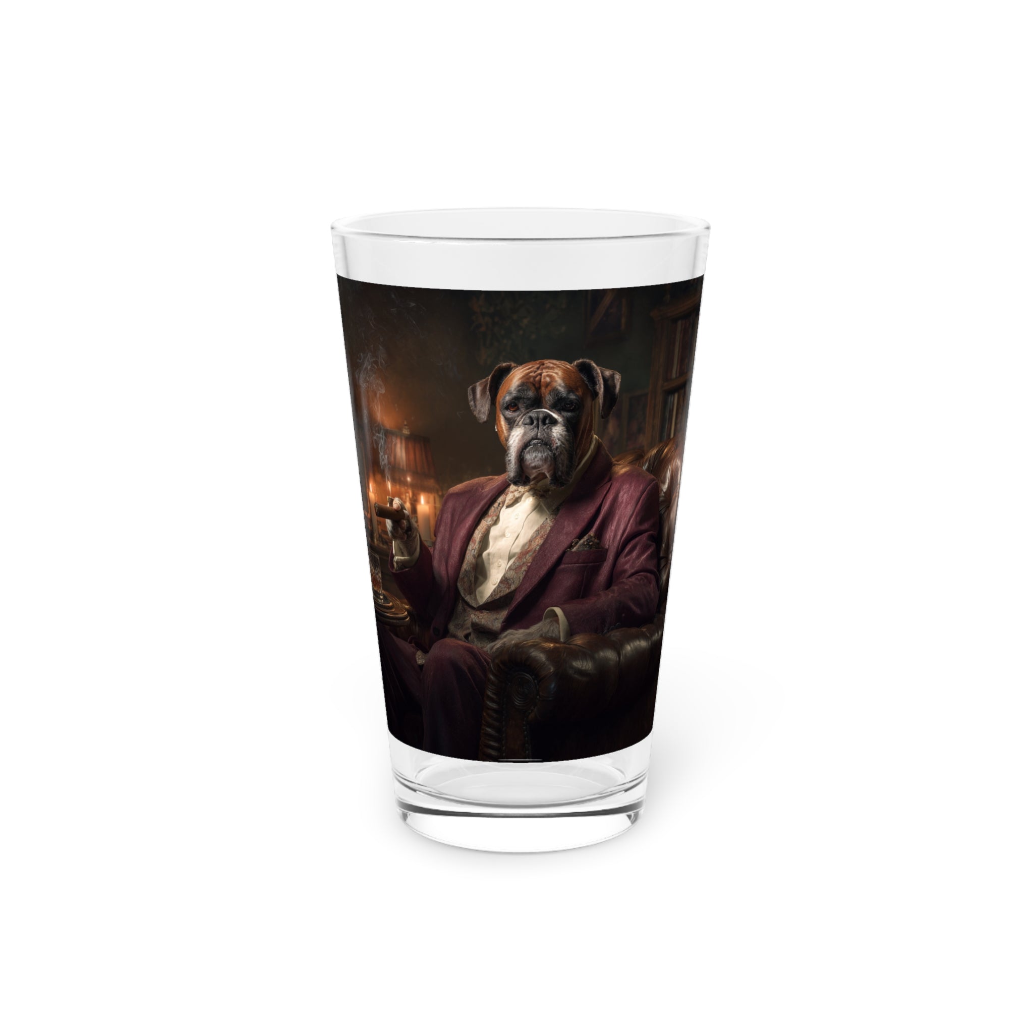 Boxer Portrait Pint Glass — 16oz Vintage Gentleman Dog Beer Glass